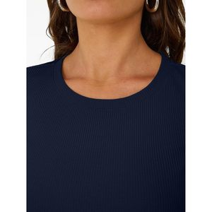<b>Women's</b> Crewneck Ribbed Knit Fitted T-Shirt Regular Spandex Cotton Breathable Top - Product Image 5