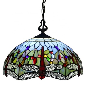 LongHuiJing Mediterranean Tiffany Stained Glass Adjustable Height Pendant <b>Lights</b> Vintage Hanging 16-Inch <b>LED</b>/Halogen 360-Degree - Product Image 1