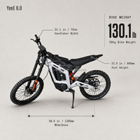 Moto tout-terrain électrique 59 kg, hauteur de selle 860 mm, empattement 1285 mm, pneus 70/100-19, guidon 79 cm, freins à 2 pistons, YeeE 6.0