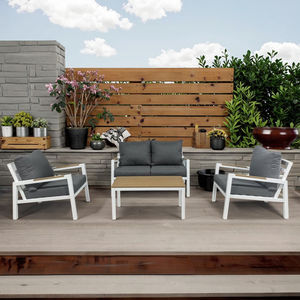 Ensemble <span class=keywords><strong>de</strong></span> 4 canapés <span class=keywords><strong>de</strong></span> <span class=keywords><strong>jardin</strong></span> modernes pour hôtel, structure en <span class=keywords><strong>aluminium</strong></span>, plateau en composite bois-plastique, résistant aux UV, mobilier d'extérieur - Product Image 3