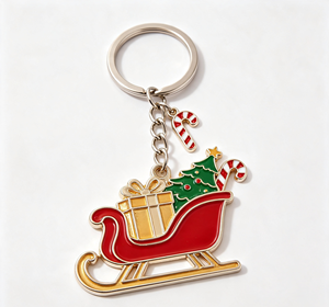 Porte-clés de Noël en métal émaillé, pendentif traîneau moulé sous pression, électroplaqué, cadeau de fêtes - Product Image 1