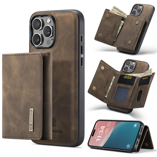 DG.Ming for iPhone 17 Air 16 15 Pro Max Plus 14 13 12 11 XS 7 8 TPU Shell Detachable PU Leather Card Holder Wallet Magnetic Case