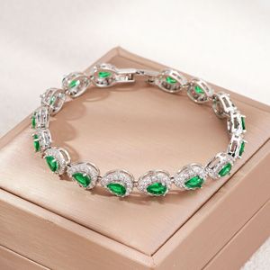 Blue Pear Zircon Bracelet Chain Link <b>Bangle</b> Silver Tone Adjustable Jewelry <b>for</b> Women Gift Party Wedding - Product Image 4