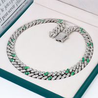Collier chaîne cubaine Hiphop personnalisé pour homme, 16 mm, en argent 925, serti de diamants VVS taille émeraude et de moissanite