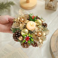 Guirlande de Noël pour bougie, ornement de table, pomme de pin artificielle, baie, or, vert, décoration intérieure