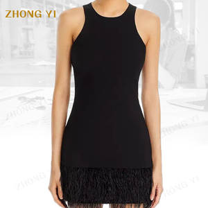 เดรส<span class=keywords><strong>สั้น</strong></span><span class=keywords><strong>สำหรับ</strong></span><span class=keywords><strong>ผู้หญิง</strong></span>ประดับขนนกผ้าฝ้ายสีดำคอลเลคชั่นแฟชั่นล่าสุดออกแบบได้ตามต้อง<span class=keywords><strong>การ</strong></span>ฤดูร้อน - Product Image 2