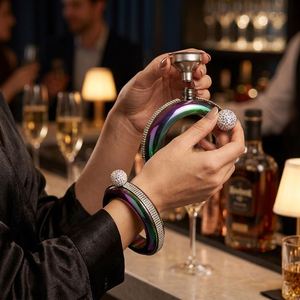 Botella de Licor Oculta en Forma de Brazalete de Acero Inoxidable de 3.5oz con Tapa de Diamantes de Imitación, Personalizable con Logotipo, Regalo de Lujo para Mujeres - Product Image 6
