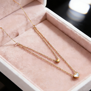 ダブルハートペンダントレイヤーネックレスステンレススチールホワイトシェルチョーカーネックレス女性用18Kゴールド色褪せないファッションジュエリー - Product Image 4