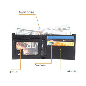 Cartera de <span class=keywords><strong>Negocios</strong></span> de Cuero Genuino Delgada para Hombre, Estilo Vintage de Alta Calidad, Cierre Abierto RFID, Forro de Poliéster, con Ranura para Tarjeta SIM - Product Image 4