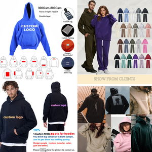 Cotton Fleece Sudaderas Oversized Hoodie French Terry Pullover Heavyweight Hoodie Drop Shoulder Custom Men's Hoodies Sweatshirts - Product Image 5