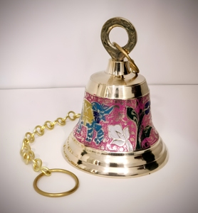 Campana Colgante de Latón con Diseño de Flores Esmaltadas, Campana Decorativa para Puerta, Hogar, Jardín, Templo y Decoración de Interiores - Product Image 1