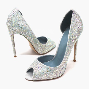 Doris Fanny – Escarpins de mariée en cuir véritable à bout ouvert, ornés de cristaux argentés, tendance mode, respirants, pour l'été et l'automne - Product Image 1