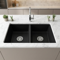 Évier de cuisine double en pierre de quartz noir, composite granit, deux bacs, pour cuisine