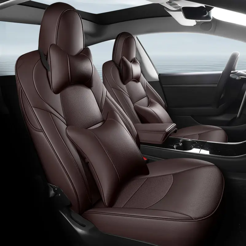 2024 produtos populares acessórios para o interior do carro capa de assento de couro marrom conjunto completo capa de assento de carro para tesla modelo 3y