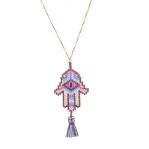 Go2BoHo Rood/Wit/Blauw De Hand Van Fatima Hanger Ketting Sieraden Miyuki Kralen Roestvrij Stalen Ketting Met Kwastje kettingen