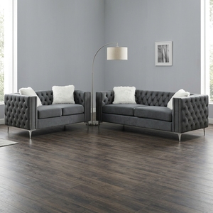 Juego de Sofás de Terciopelo Ecológico de Diseño Europeo Moderno, Muebles Grises para Sala de Estar, 3+2 Plazas con Cojines Blancos - Product Image 3