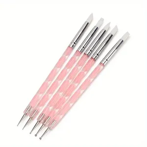 Juego de 5 Herramientas de Acero Inoxidable para Decoración de Uñas, Puntas de Silicona Acrílica de 2 Vías, Bolígrafos para Pintar con Efecto Mármol - Product Image 6