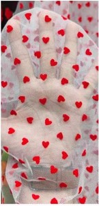 Chiều Rộng 150 Cm <span class=keywords><strong>Polyester</strong></span> Spandex <span class=keywords><strong>Flock</strong></span> Lưới Vải Ren Tình Yêu Hình Dạng Tấm Màn Che Vải Tuyn Vải Cho Phụ Nữ Váy Cưới Váy Cô Dâu - Product Image 5