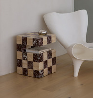 Table basse carrée élégante en travertin et marbre naturel Rosso Levanto, table à damier, table basse moderne en marbre