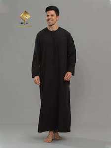 Al Haramain Men's Black Thobe Round Neck Long Sleeve Floor Length Cotton Modest Prayer Wear and suit eid - Product Image 2