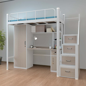 Giường tầng có bàn học bằng sắt thép kim loại dành cho trẻ em thiếu niên, có ngăn chứa đồ, giá cả phải chăng, thích hợp cho trường học, nhà ở, khách sạn. - Product Image 3