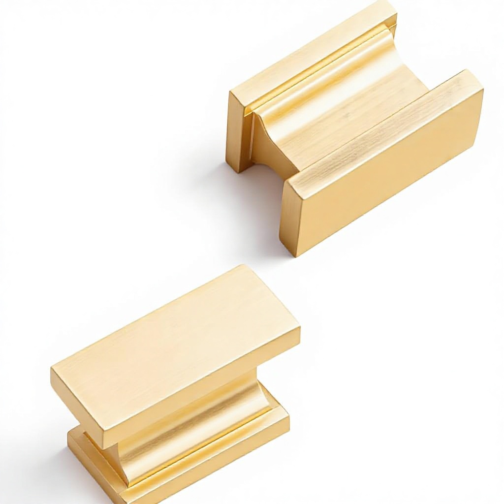 LiLong Hardware Modern 10 Pack Square Knobs Gold Cupboard Cabinet Handles Kitchen Drawers Pulls Brushed Brass