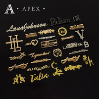 APEX Usine Marque Personnalisée Or Métal Plaque Signalétique Lettre Logo Étiquette En Relief Gravé Métal Logo Étiquette Étiquette pour Vêtements Chapeau Chaussures