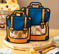 Pochette zippée autoportante en forme de sac à dos, motif mignon de sac d'école de dessin animé, sac d'emballage pour collations et bonbons