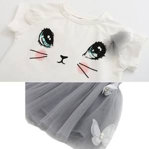 Conjuntos de Ropa para Niñas de 100-140 cm, Moda de Verano, Camisetas con Estampado de Gatitos de Dibujos Animados + Conjunto de Faldas con Velo de Red, Lindo y Casual EAZ172 - Product Image 6