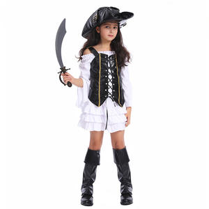 Kid's Girl Pirate Halloween Cosplay Costume With Dress Vest and Hat for 3-12 Years <strong>Old</strong> Wear Ecowalson - Product Image 2