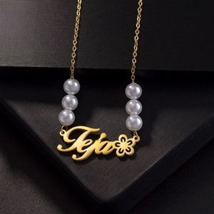 Colliers de mode personnalisés en acier inoxydable avec pendentif en perles et logo, livraison directe - Product Image 2
