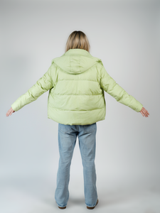 جاكيت نسائي مبطن بالريش مع خطوط، معطف شتوي بغطاء رأس، فتحة جانبية مع حافة منحنية مرنة، جاكيت منفوخ - Product Image 3