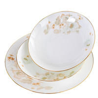 Vaisselle en Porcelaine Fine (Bone China) – Assiettes, Bols, Soucoupes – Ensembles Personnalisables, Style Léger et Luxueux, Élégance Vintage, Peint à la Main, Compatible Micro-ondes