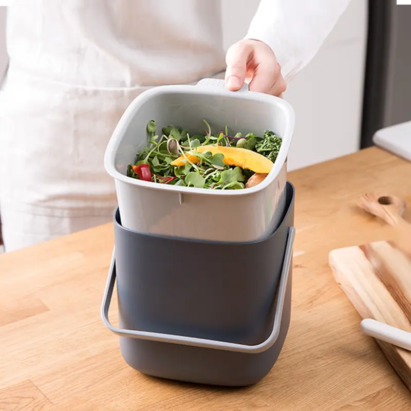 Pequeno Prémio Dual Layer Plástico ALCANÇAR padrão caixote do Lixo Da Cozinha Bancada Composto Bin