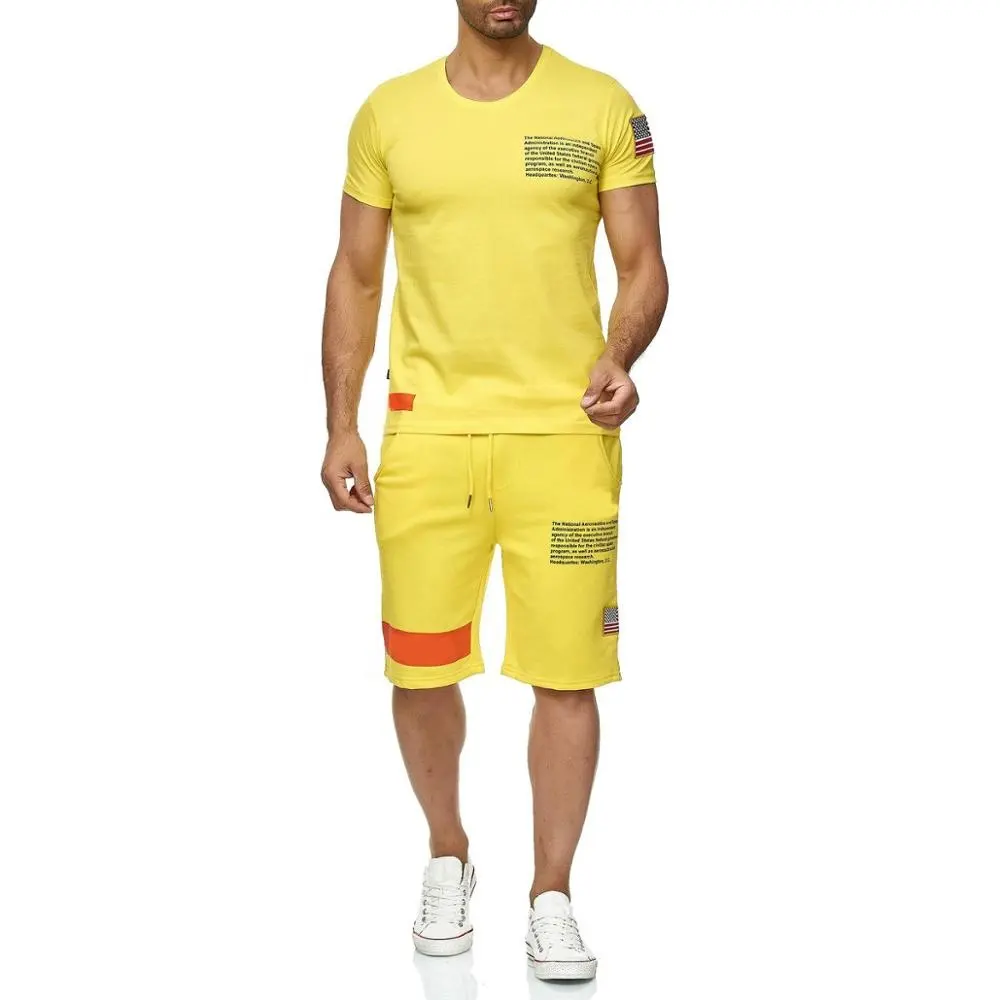 Men's Summer Fashion Contrast Side Stripes T Shirt and Short sets /Twin Sets