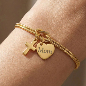 Wholesale 316L Stainless Steel 14k 18k Gold Plated Fashion <b>Bracelets</b> & <b>Bangles</b> Mama Mom Mother Charm <b>Bracelet</b> for Mom Mama - Product Image 1