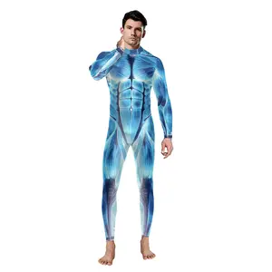 新款荧光人体创意表演服装万圣节Zentai男士