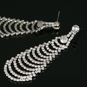 Bijoux de mode, boucles d'oreilles de luxe, longues boucles d'oreilles à franges serties de diamants, boucles d'oreilles brillantes entièrement serties de diamants pour femmes, E267 - Product Image 5