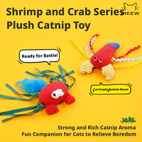 Jouet pour chat en peluche série crevettes et crabes avec herbe à chat et plumes en forme de jet de feuilles, jouet interactif pour animaux de compagnie pour l'auto-entretenement