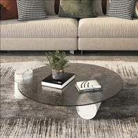 Table basse moderne pour bureau, nouveau design, en marbre naturel, effet vague d'eau, verre trempé blanc