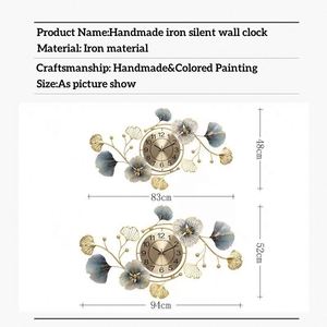 Ginkgo Leaf <b>Decoration</b> <b>Wall</b> Metal <b>Wall</b> <b>Clocks</b> for Home Living Room Luxury <b>Wall</b> <b>Decor</b> 3D Arts Hanging <b>Clock</b> - Product Image 5