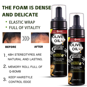 <span class=keywords><strong>Mousse</strong></span> <span class=keywords><strong>coiffante</strong></span> 258 ml à tenue forte, sans parfum, à l'huile de coco, en bouteille noire, pour perruques, contrôle des frisottis et volume, marque privée - Product Image 4