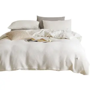 100% Cotton Waffle Weave Duvet Cover Set Luxury Bedding Set 4 Pieces Super Soft Easy Care