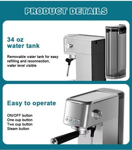 Meilleure machine à café expresso intelligente en acier inoxydable italien, vente en gros, fabrication chinoise, machine à cappuccino instantanée, double, hôtel, ménage - Product Image 6