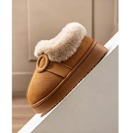 Chaussons d'hiver pour femmes à dos fermé, avec col en fourrure, plateforme épaisse, doublure chaude en peluche, antidérapants, pour l'extérieur, pour couple, en coton, pour la maison