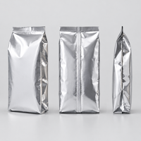 Sacs personnalisés haut de gamme en aluminium argenté avec impression offset, soufflets latéraux et fermeture arrière pour emballage alimentaire (café, thé en poudre), recyclables