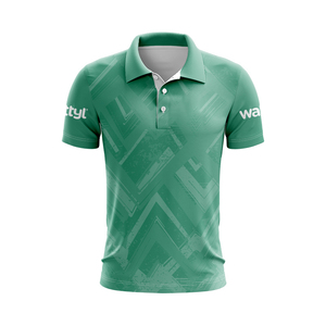 Polo de rugby personnalisé pour homme, vert émeraude, motif géométrique rétro, pour supporters de clubs de ligue - Product Image 1