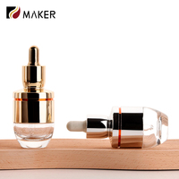 30ml 1oz Récipient vide pour huile essentielle de sérum de soin de la peau Flacon compte-gouttes en verre personnalisé avec distributeur de cosmétiques en argent et or