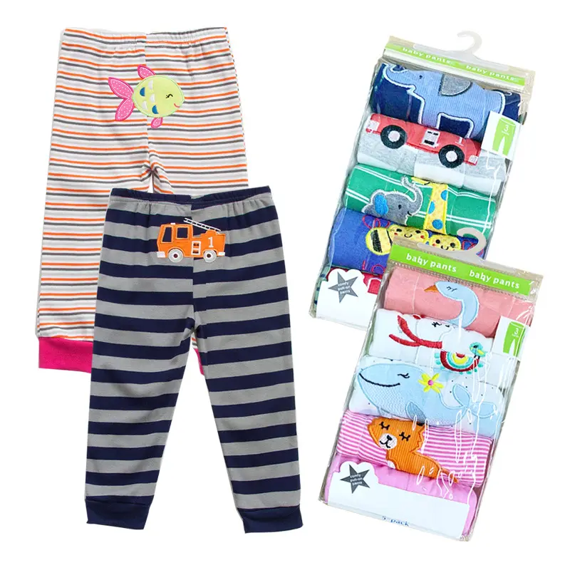 0-24 Months Unisex Newborn Baby Cotton 5-Pack Wide Leg Pants Embroidery Printing Casual Leggings
