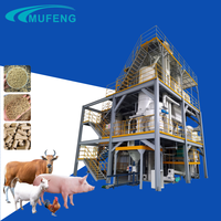 Ligne de production automatique d'aliments pour volailles Mufeng 1 tonne/heure avec mélangeur, broyeur, convoyeur et système de granulation pour les fermes